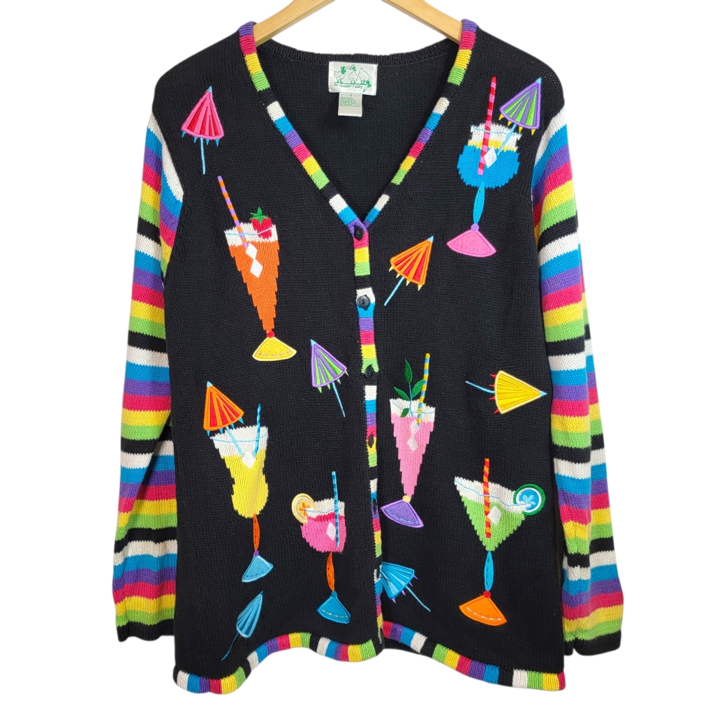 Vintage Quacker Factory Cocktail Sweater Cardigan Sz S Whimsical Party St Paddy